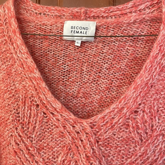 Second Female West Knit V-neck Wool Mohair Pink Orange Sweater L - Picture 4 of 5
